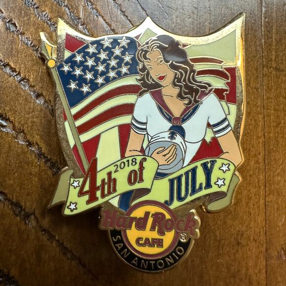 Hard Rock Cafe San Antonio Pin July 4th Sailor USA Flag Liberty Pretty Woman Pin - Picture 1 of 2